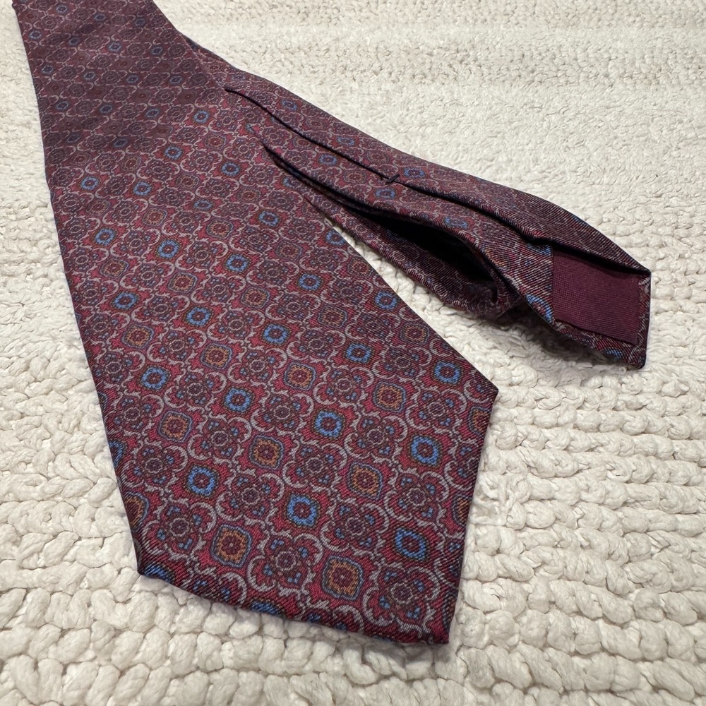 Bert Pulitzer Tie Men OS Burgundy Geometric Medallion Silk USA Vintage Heritage